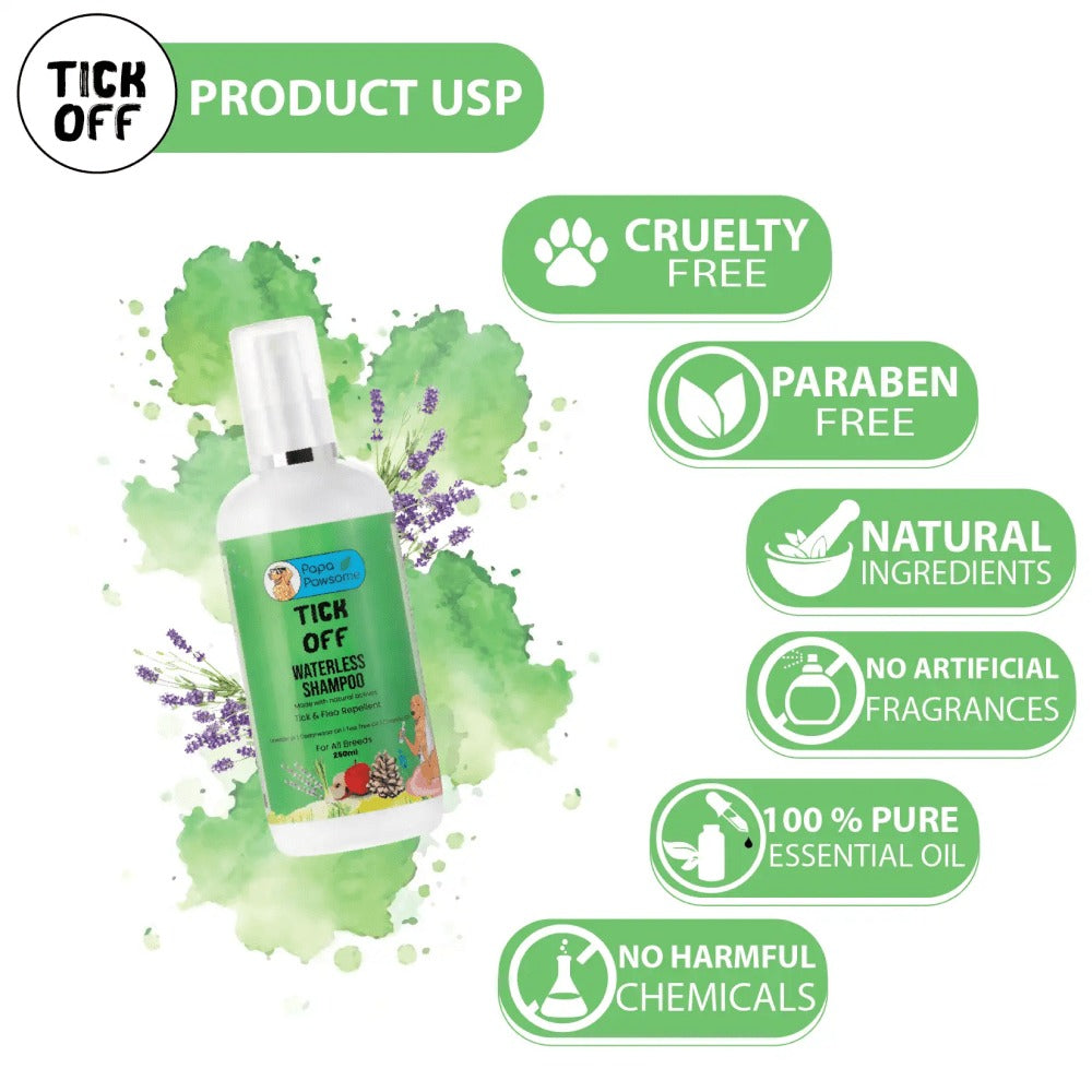Papa Pawsome Tick Off Waterless Shampoo for Dogs