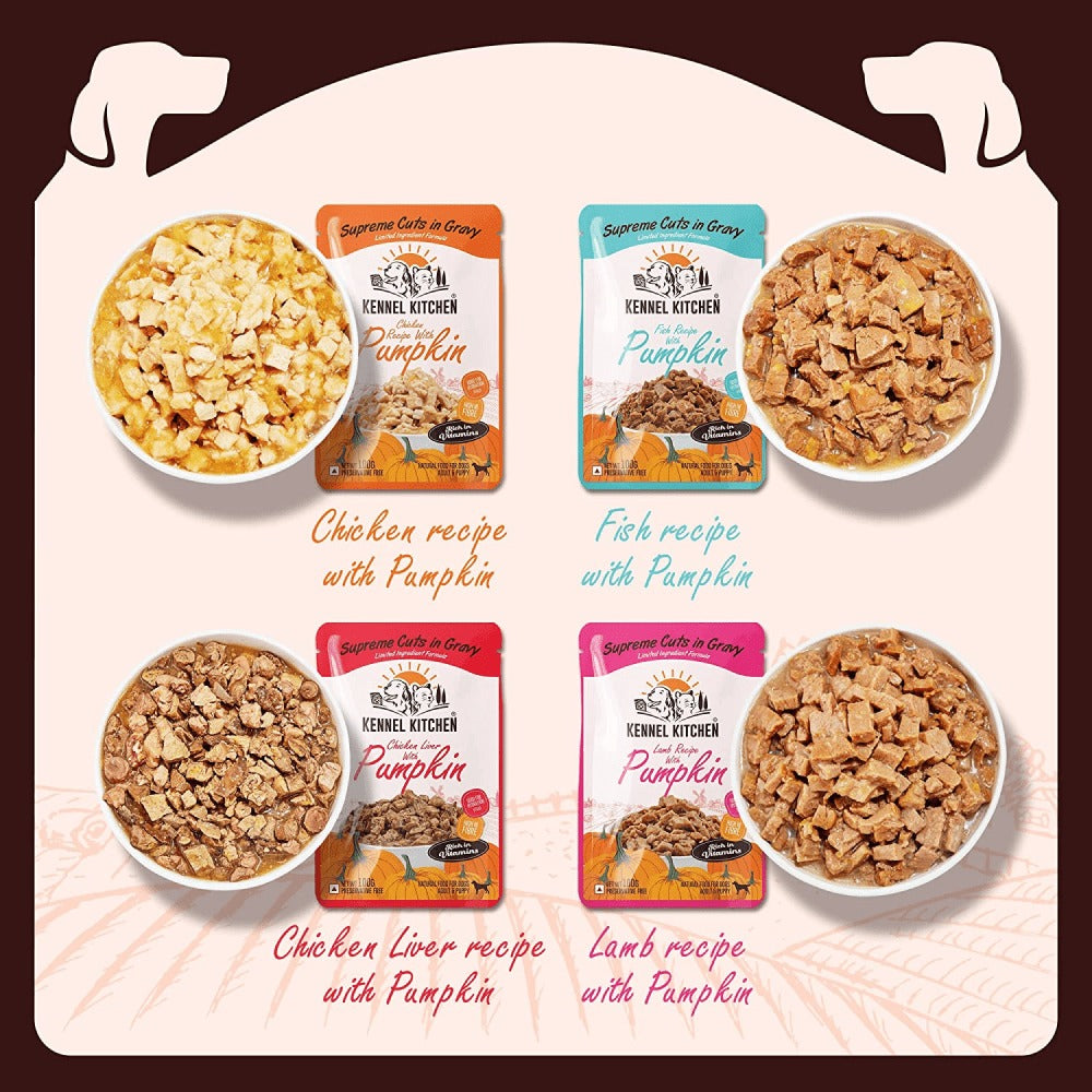 Carniwel Fresh Lamb Large Breed Dry Food and Kennel Kitchen Supreme Cuts in Gravy Variety Pack Wet Food For Dogs Combo