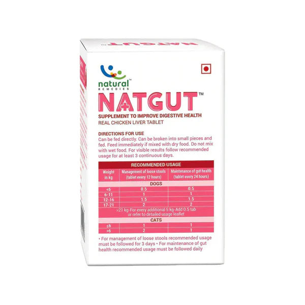 Natural Remedies Natgut Digestive Tablets for Dogs and Cats