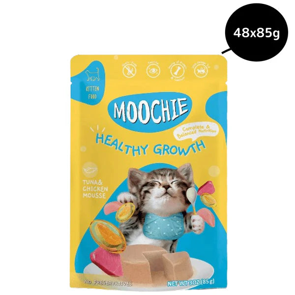 Moochie Tuna Chicken and Salmon Oil Grain Free Healthy Growth Cat Wet Food