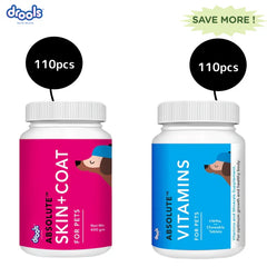Drools Absolute Vitamin And Skin & Coat Supplement Tablets for Dogs Combo