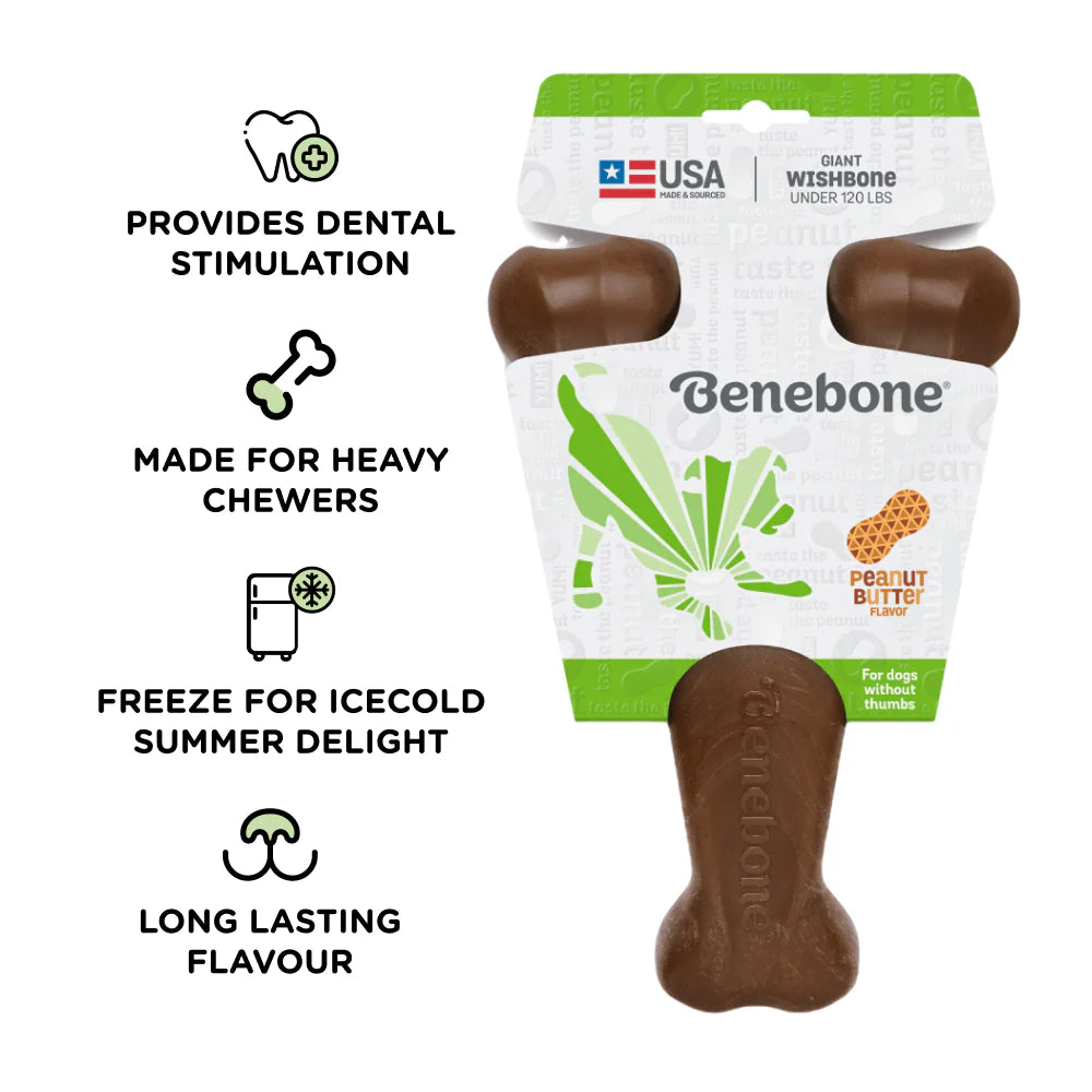 Benebone Peanut Butter Flavored Wishbone Chew Toy for Dogs | For Aggressive Chewers