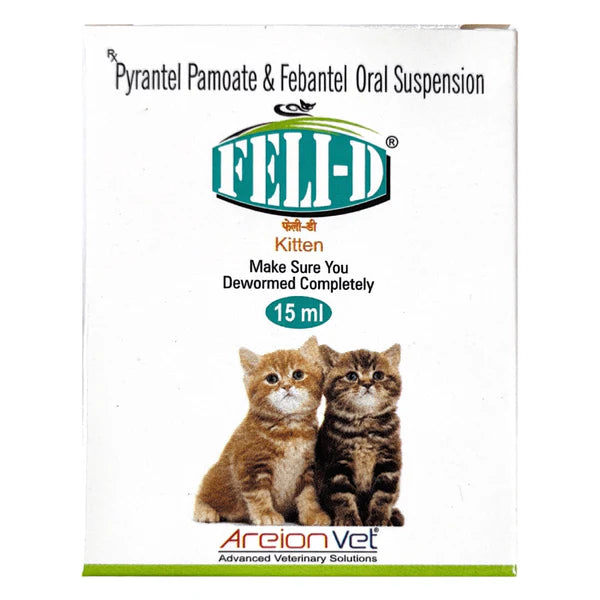 Areion Vet Feli D Kitten Deworming Suspension (15ml) and Feli D Deworming Tablets for Cats (4 tablets) Combo