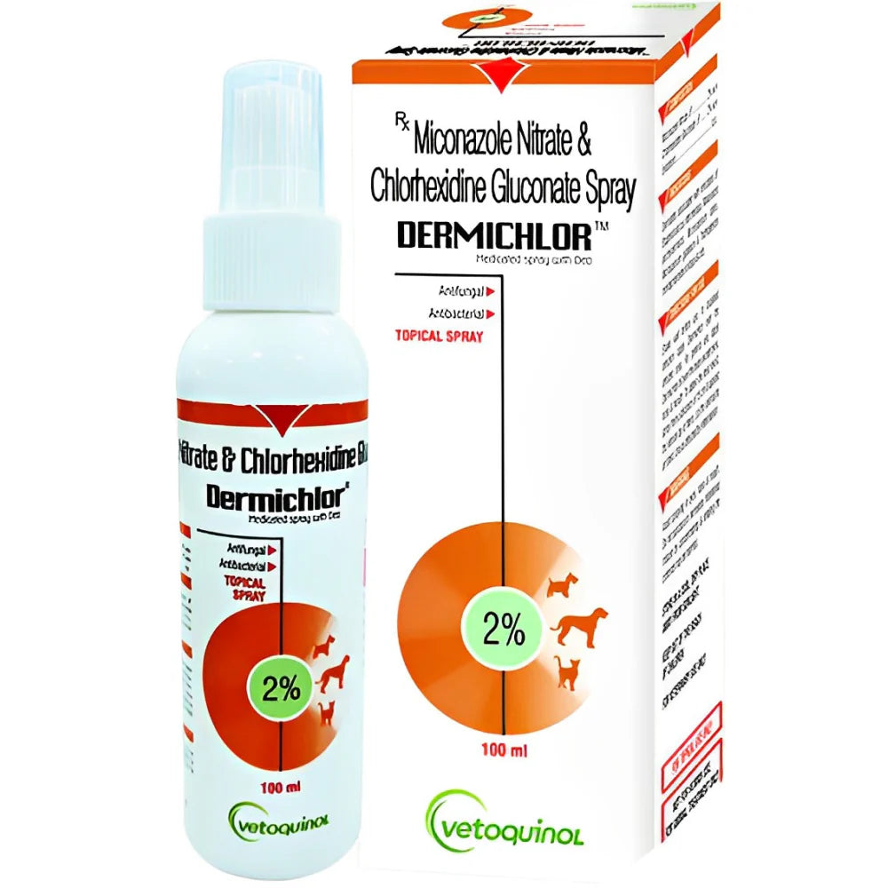 Vetoquinol Dermichlor Spray (100ml) and Intas Conaseb Shampoo for Dogs & Cats (100ml) Combo