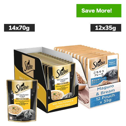 Sheba Maguro & Bream Fish and Tuna Pumpkin & Carrot In Gravy Rich Premium Cat Wet Food Combo