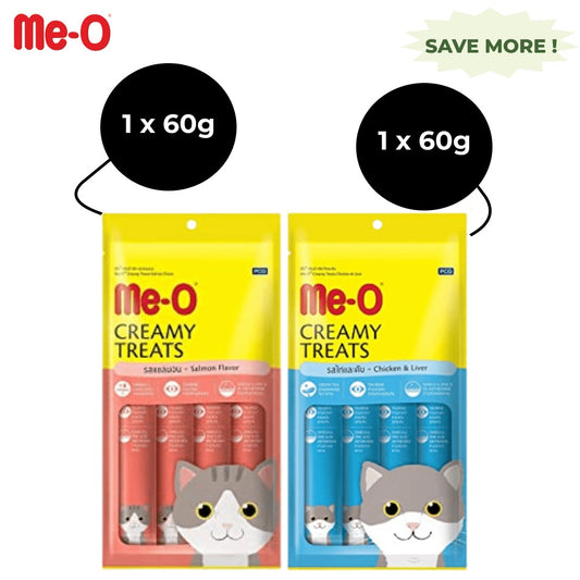 Me O Creamy Salmon and Chicken & Liver Cat Treat Combo