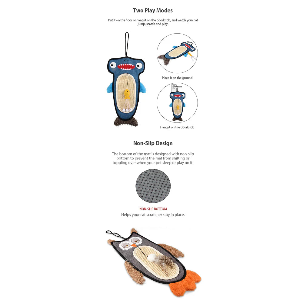 GiGwi Cat Scratcher with Catnip Alligator Toy for Cats (Blue)