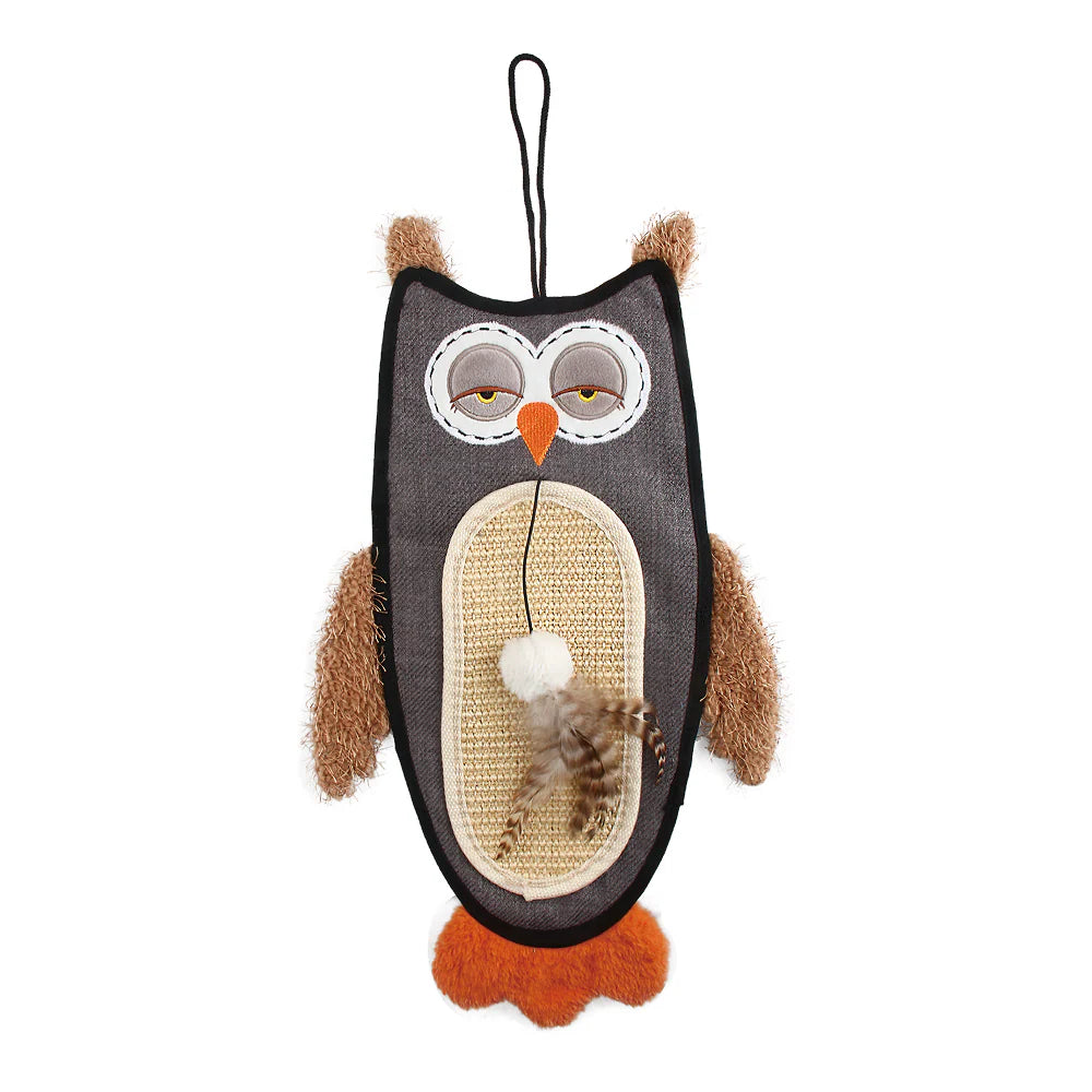 GiGwi Cat Scratcher with Catnip Owl Toy for Cats (Brown)