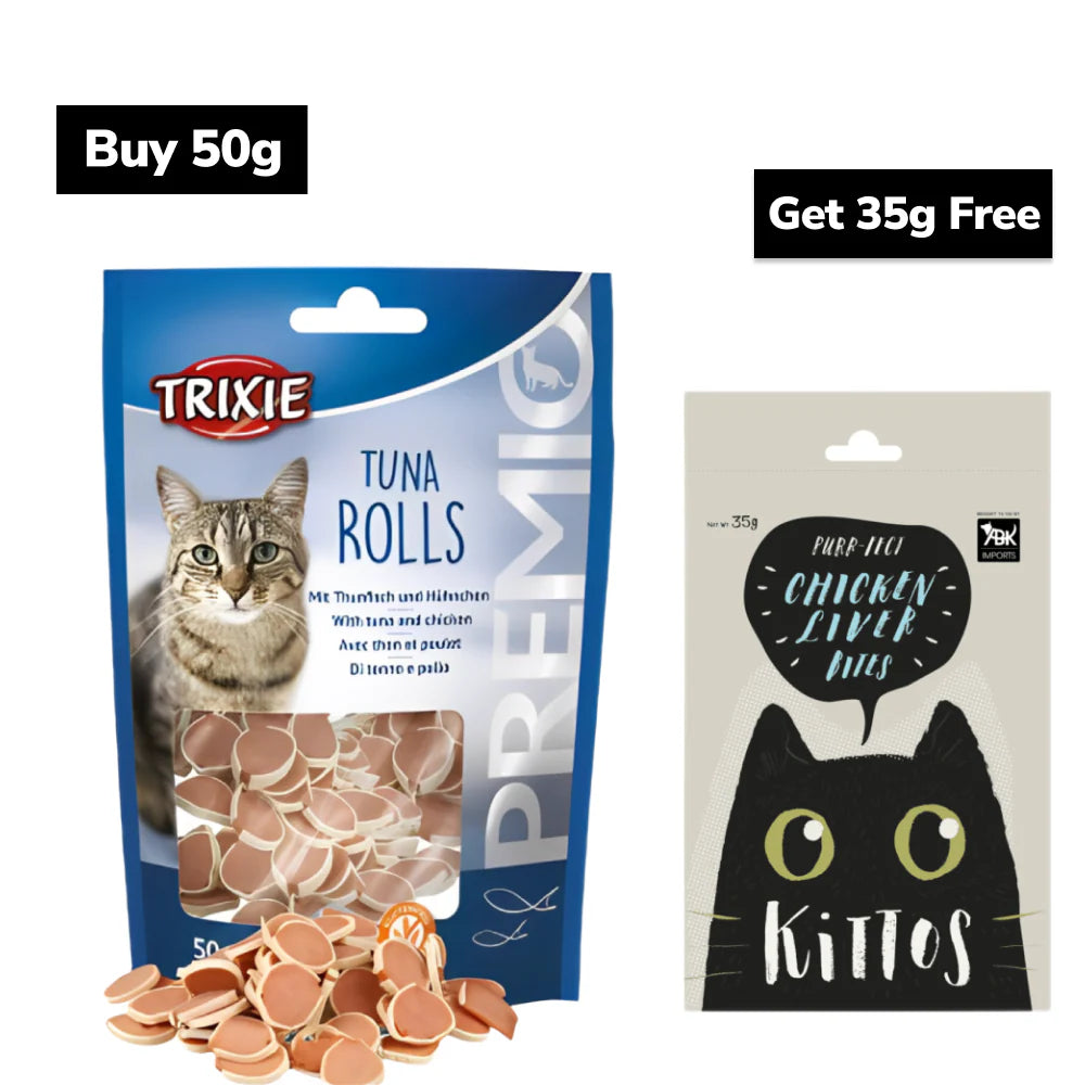Trixie Premio Tuna Rolls & Kittos Purr Fect Chicken Liver Bites Cat Treats