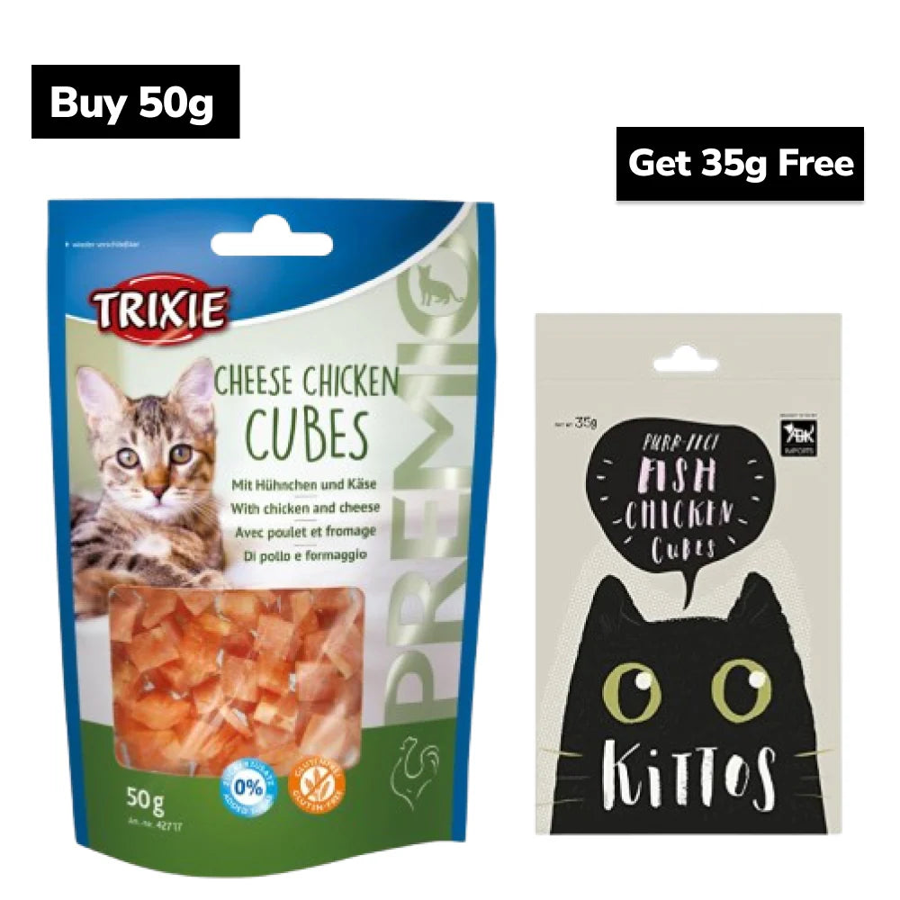 Trixie Premio Cheese Chicken & Kittos Purr fect Fish Chicken Cubes Cat Treats