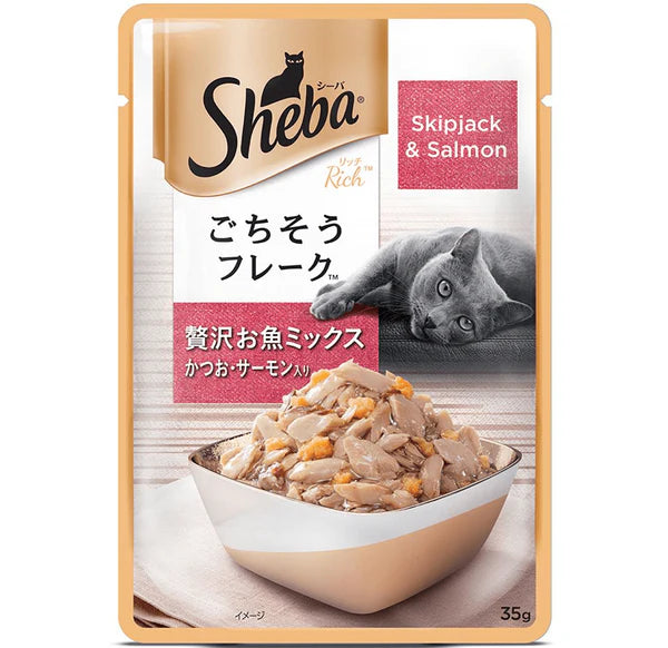 Sheba Skipjack & Salmon Fish Mix Cat Wet Food and Salmon Flavour Irresistible All Life Stages Cat Dry Food Combo