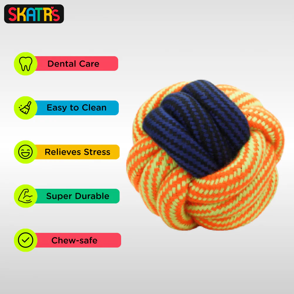 Skatrs Ball Shaped Twisted Rope Chew Toy for Dogs and Cats (Yellow/Blue)