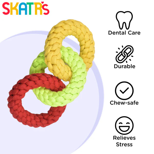 Skatrs Tennis Ball for Dogs and Triple Ring Rope Chew Toy for Dogs and Cats Combo