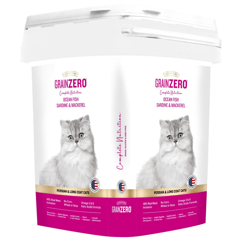 Signature Grain Zero Ocean Fish, Sardine and Mackerel Long Coat & Persian Adult Cat Dry Food