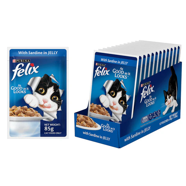 Me O Delite Tuna with Bonito in Jelly and Purina Felix Sardine with Jelly Adult Cat Wet Food Combo (12+12)