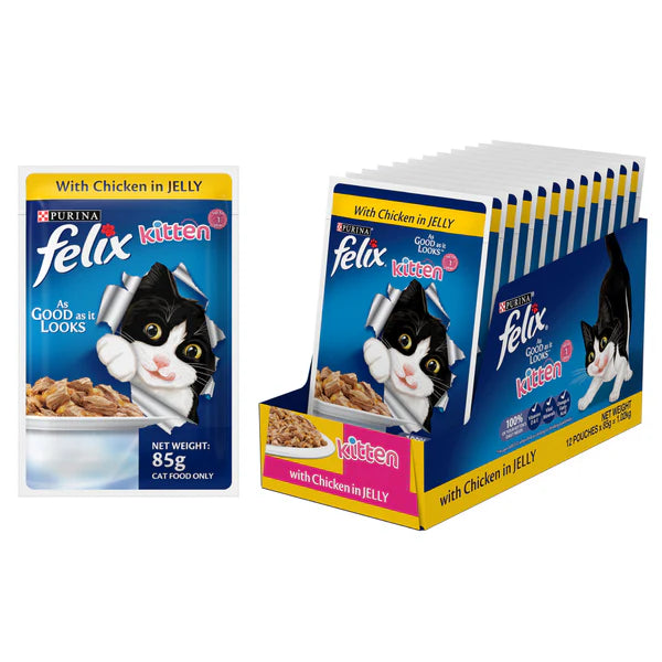Purina Felix Mackerel with Jelly Adult and Chicken with Jelly Kitten Cat Wet Food Combo