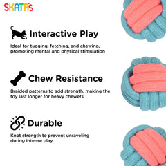 Skatrs Ball Shaped Rope Chew Toy for Dogs and Cats (Pink/Sky Blue)
