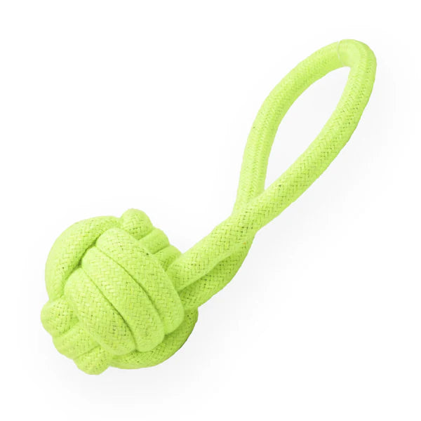 Skatrs Hand Made Knotted Ball with Handle Rope Chew Toy for Cats and Dogs (Neon Green)