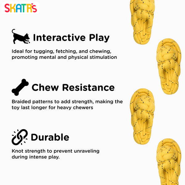 Skatrs Sandal Shaped Hand Made, Durable Rope Chew Toy for Dogs & Cats (Light Yellow)