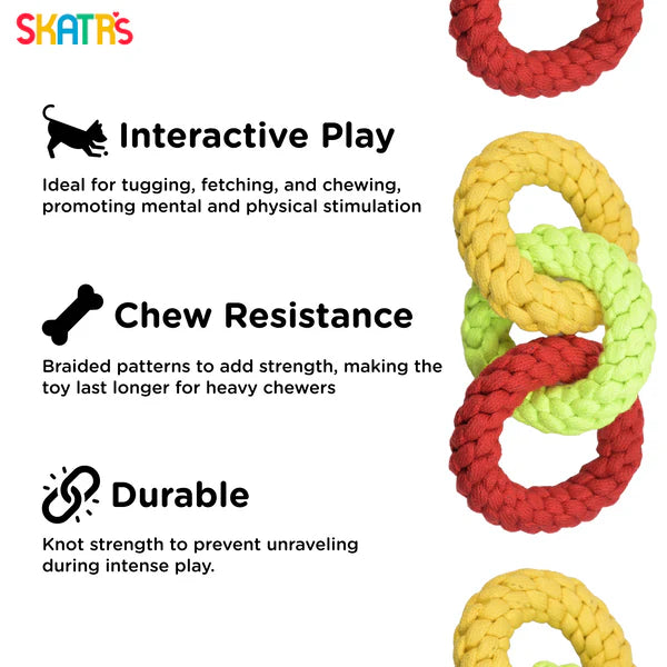 Skatrs Triple Ring Rope Chew Toy for Dogs and Cats (Neon Green/Red/Yellow)