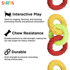 Skatrs Triple Ring Rope Chew Toy for Dogs and Cats (Neon Green/Red/Yellow)