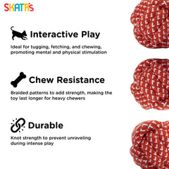Skatrs Ball Shaped Rope Chew Toy for Cats & Dogs (Red/White)