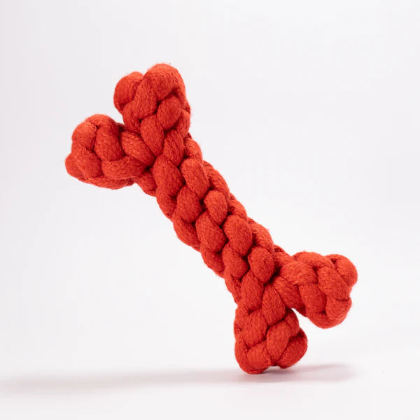 Skatrs Bone Shaped Rope Chew Toy for Dogs and Cats (Red)
