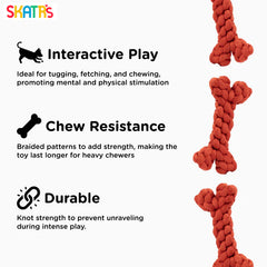 Skatrs Bone Shaped Rope Chew Toy for Dogs and Cats (Red)