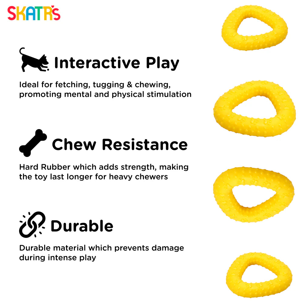 Skatrs Rubber Triangular Ring toy for Dogs and Cat (Yellow)