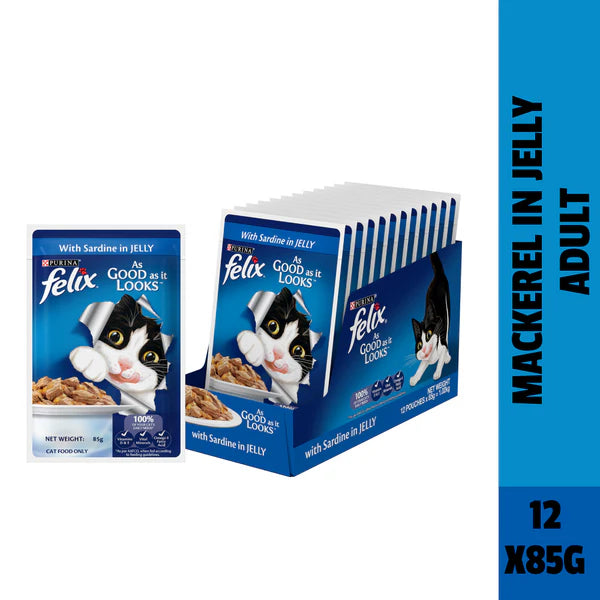 Purina Felix Sardine with Jelly and Salmon with Jelly Adult Cat Wet Food Combo