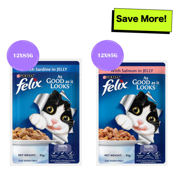 Purina Felix Sardine with Jelly and Salmon with Jelly Adult Cat Wet Food Combo