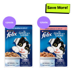 Purina Felix Sardine with Jelly and Salmon with Jelly Adult Cat Wet Food Combo