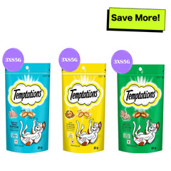 Temptations Seafood Medley, Tasty Chicken and Tempting Tuna Flavour Cat Treats Combo