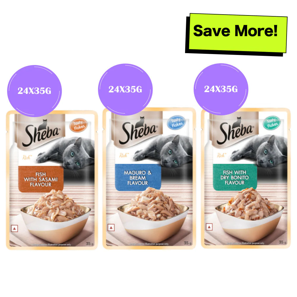 Sheba Fish with Dry Bonito, Maguro & Bream and Fish with Sasami Flake Premium Cat Wet Food Combo