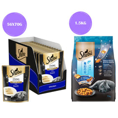 Sheba Chicken Loaf Rich Premium Adult Fine Wet Food and Salmon All Life Stage Cat Dry Food Combo