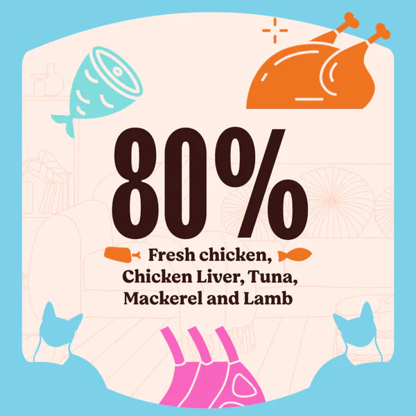 Kennel Kitchen Chicken with Tuna Shreds in Gravy Wet Food and Creameroo Crab with Mackerel Creamy Cat Treats Combo