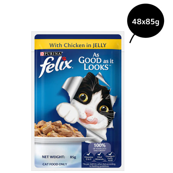 Friskies Surfin Cat Dry Food and Purina Felix Chicken with Jelly Adult Cat Wet Food Combo