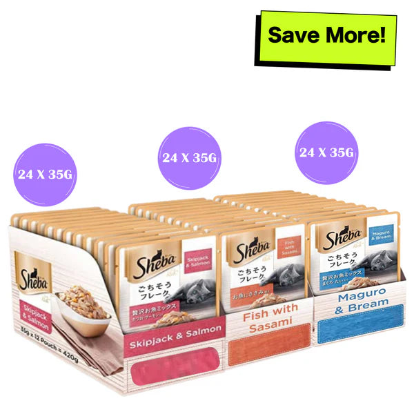 Sheba Skipjack & Salmon, Fish with Sasami and Maguro & Bream Fish Mix Premium Cat Wet Food Combo