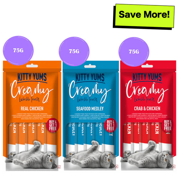 Kitty Yums Real Chicken, Seafood Medley and Crab & Chicken Creamy Cat Treats Combo