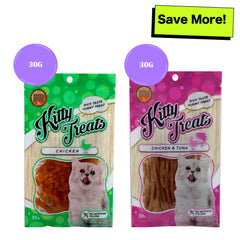 Kitty Treats Soft Chicken Jerky Sliced and Chicken & Tuna Cat Treats Combo