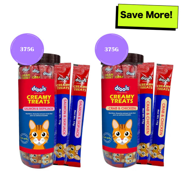 Drools Salmon & Skipjack and Crab & Chicken Creamy Cat Treats Combo