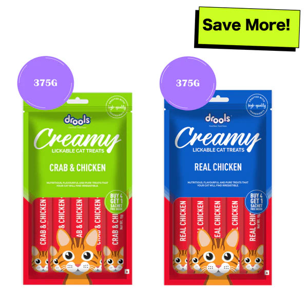 Drools Crab & Chicken and Real Chicken Creamy Cat Treats Combo
