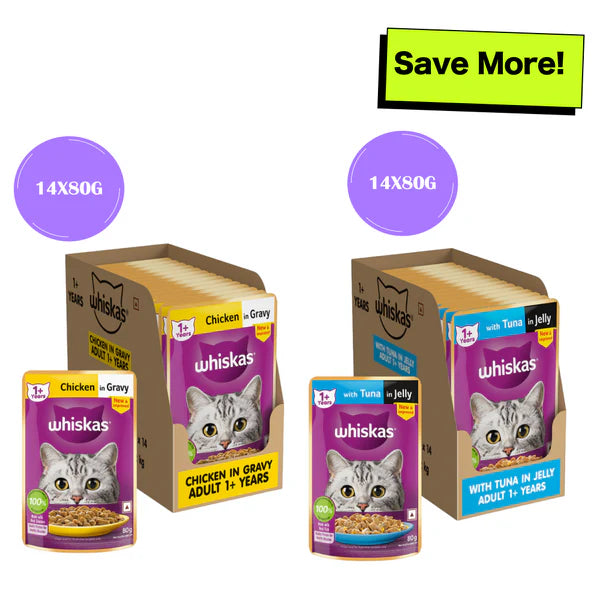 Whiskas Tuna in Jelly Meal and Chicken Gravy Adult Cat Wet Food Combo