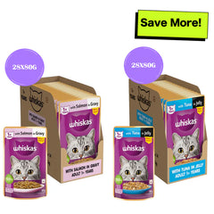 Whiskas Tuna in Jelly Meal and Salmon in Gravy Meal Adult Cat Wet Food Combo