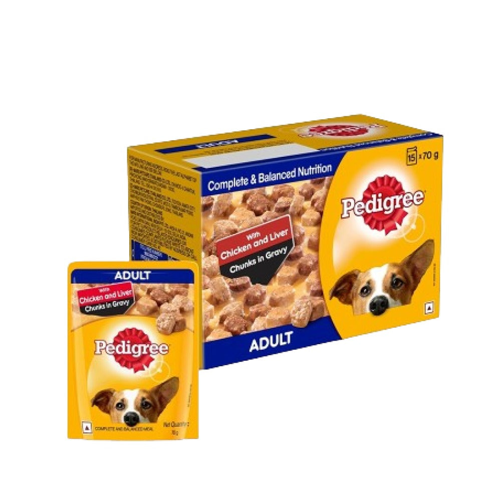 Pedigree PRO Expert Nutrition Active Adult (18 Months Onwards) Large Breed and Chicken and Liver Chunks in Gravy Wet Adult Dog Food Combo