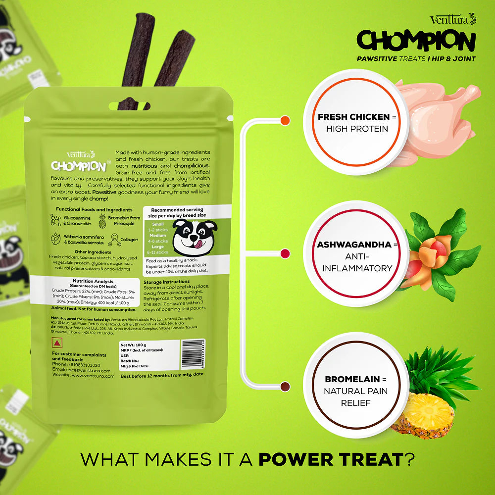 Venttura Chompion Pawsitive Hip & Joint Dogs Treats