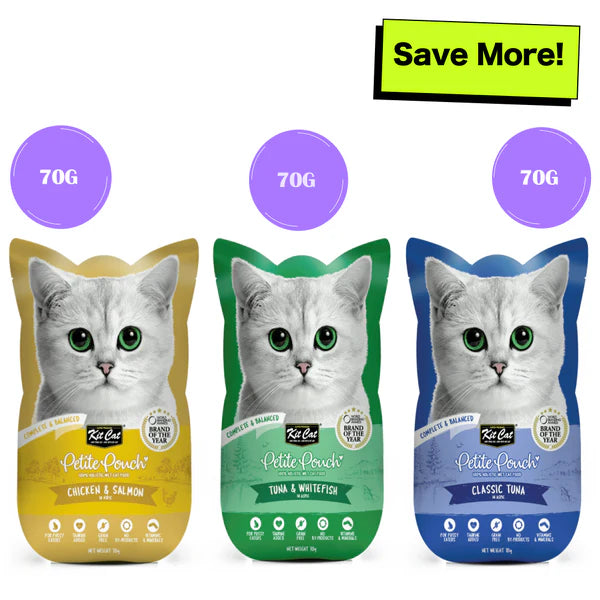 Kit Cat Tuna & White Fish, Chicken & Salmon and Classic Tuna Cat Wet Food Combo