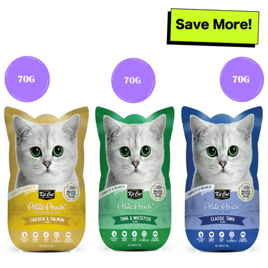 Kit Cat Tuna & White Fish, Chicken & Salmon and Classic Tuna Cat Wet Food Combo