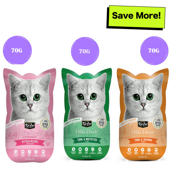 Kit Cat Tuna and White Fish, Tuna & Salmon Fish and Kitten Chicken Cat Wet Food Combo