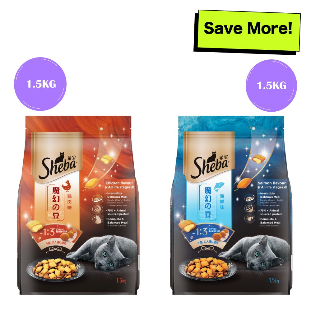 Sheba Salmon Flavour and Chicken Flavour Irresistible All Life Stage Cat Dry Food Combo